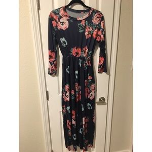 Navy Blue Floral Maxi Dress